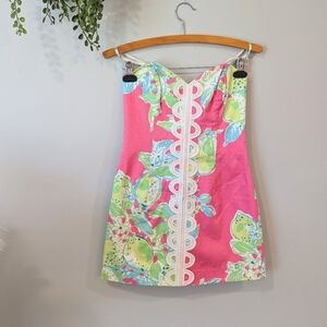 Lilly Pulitzer Foral Pink Strapless Dress Sz. 2